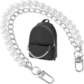 Isslly 1PCS Pearl Purse Extender Chain, Silver Bag Charm Handle, 10 mm Pearl Short Straps Replacement Decoration for Crossbody Bags, Handbags, Accessories for Bags with Metal Buckles
