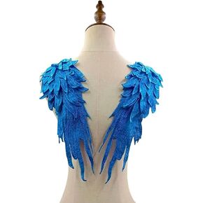 Liveish Angel Wing Applique,Embroidered Angel Wings Applique,Blue lace Applique for Dresses, Angel Wing Shoulder Applique 1 Pair (Blue)