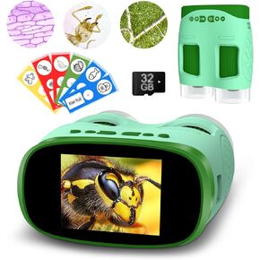 1000X HD Arstrgable Kids Microscope 4K 2 "LCD-مع وظيفة تلسكوب الكاميرا ، هدية تعليمية للأعمار من 4 إلى 12 عامًا ، مثالية للاستكشاف في الهواء الطلق الداخلي