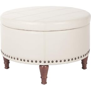 OSP Home Furnishings Alloway Storage Ottoman with Antique Bronze Nailheads, Cream Faux Leather