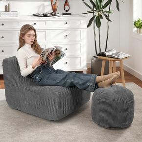 Bean Bag Chair with Footstool Big Bean Bag Chair with Ottoman for Adults, Foam Floor Chaise Lounge Chair Lazy Sofas Comfy Chairs for Living Room, Bedroom, Reading Room