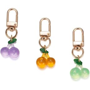 كيس الكرز سحر محفظة أكريليك سحر مفاتيح مجموعة 3pcs حزمة لطيف متعدد الألوان سلسلة مفاتيح الكرز واضحة للنساء in Kuwait