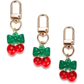 Cherry Bag Charm Acrylic Purse Charms Keychain Set 3PCS Pack Cute Multi-colors Clear Cherry Key Chain for Women