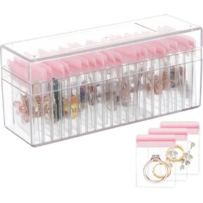 Acrylic Jewelry Box with 20 Bags, Clear Jewelry Organizer with Portable PVC Sealing Bags, Anti Oxidizing Transparent Plastic Holder, Travel Jewelry Case for Earrings Rings Necklaces Bracelets