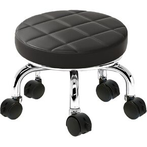Rolling Stool,Silent Low Roller Seat with 5 Brake Wheels,400LB Soft PU Leather Comfortable Chair 360°Swivel Rotating, Modern Universal Wheel Rolling Stool for Home Office Garage Black