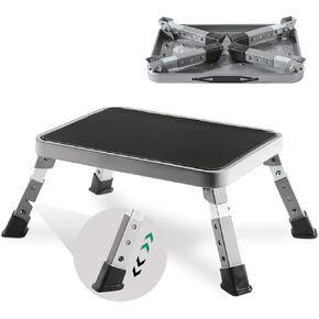 Adjustable Folding One Step Stools for Adults, Heavy Duty Metal Step Stool for Toddlers/Seniors, Foldable Camper/RV Step Stool, Portable Small Stepping Stool for College Dorm Bed/Kitchen/Car