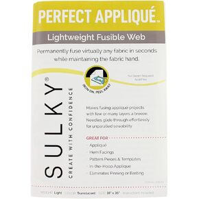 Sulky Perfect Appliqué Lightweight Fusible Web – 18'' x 1 yd – Easy and Permanent Fabric Fusing for Appliqué, Hem Facings, Pattern Pieces, and Templates