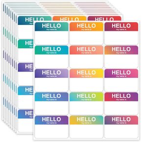 375 Pcs Name Tag Stickers - 3"x 2" Colorful Sticker - Colorful Peel & Stick Name Tag Labels Hello My Name is Name Badge Labels for School Office Conferences and Parties