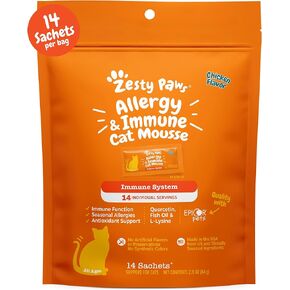 Zesty Paws Allergy & Immune Mousse for Cats - Cat Puree Tube Treats - Lickable Cat Treats Squeeze up for Immunity, Skin Health & Antioxidant Support - Chicken 14ct