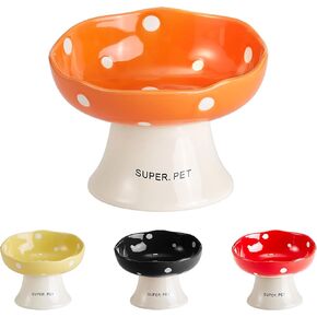 Cute Mushroom Cat Bowl Raised Ceramic Food & Water Dish for Cats, Elevated Wide Shallow Bowl to Prevent Whisker Fatigue, Non-Slip Cat Feeding Bowl Small Dog