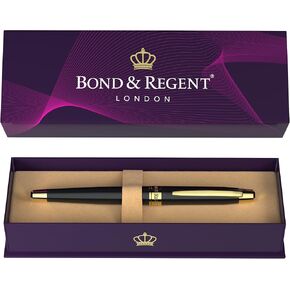 Bond & Regent Gloss Black & 24 Karat Gold | Certified Luxury Grade Rollerball Pen | Nice Gift for Men & Women