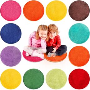 Nuogo 20 Pcs Kids Crazy Carpet Circle Seats 18 Inch Rainbow Round Floor Rug Mats Soft Warm Colorful Floor Cushions for Home School Classroom Story Time Group Activity Spot Marker Play Areas (Round)