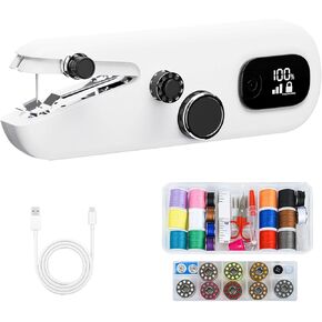 Handheld Sewing Machine, Rechargeable Mini Sewing Machine with LED Display, 3 Speed Adjustment, Safety Lock, Easy to Use and Fast Stitch Electric Sewing Machine for Sewing Clothes, DIY Home Travel