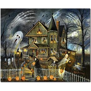 Halloween Diamond Painting Kits for Adults and Beginners, 5D Ghost Cabin Full Round Diamond Halloween Diamond Art Kit, Diamond Dots Diamonds Pictures Arts and Crafts for Home Wall Decor-12x16inch
