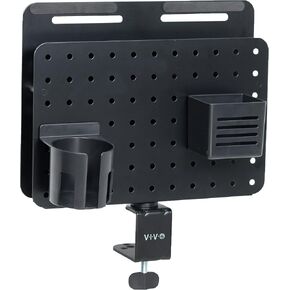 VIVO Steel Clamp-on Rotating Pegboard with Laptop Holder, 14 x 11 inch Magnetic Peg Board, Desk Accessory Organizer, Black, PP-DK02L