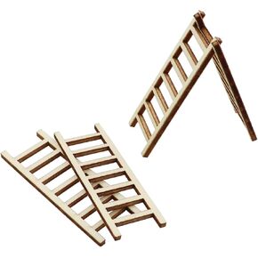 20PCS Mini Dollhouse Wooden Ladder Garden Steps Hallway Model Ladder Birthday Cake Decoration Landscape Model Bonsai Decoration 2.2x5.9cm Succulent Bonsai Greenery Ornament