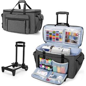 CURMIO Sewing and Embroidery Machine Carrying Case with Wheels, Rolling Embroidery Machine Tote Bag with Bottom Support Board Compatible with Brother SE600, PE535 Embroidery Machine, Gray