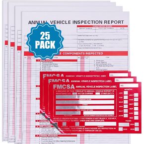 25 POPACK DOT FORSIONS وملصقات ، نماذج وملصقات للتفتيش السنوي DOT ، تقرير فحص المركبات السنوي ، شكل بدون كربون من 3 طبقات ، شارات لاصقة من الألومنيوم الدائمة (25) DOT (25)