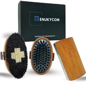 Wooden Pet Grooming Kit for Short-Haired & Double-Coated Dogs Cats Horses- Includes Bristle Brush, Massage Brush & Deshedding Brush -Dog Brush for Shedding - Best Deshedding Comb in Shedding Season