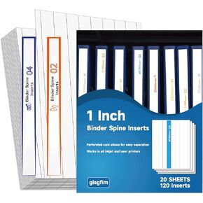 GISGFIM 160PCS BINDER العمود الفقري إدراج 1 بوصة عرض العمود الفقري ملصقات الموثق الأبيض 92 رطل إدراج العمود الفقري القابل للطباعة لبروكات طابعات ليزر النبر