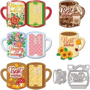 GLOBLELAND Cup Gift Card Holder Cutting Dies Coffee Cup Label Cutting Dies Tea Cup Cutting Dies for DIY Scrapbooking Card Making Journal Embossing Paper Craft Decor