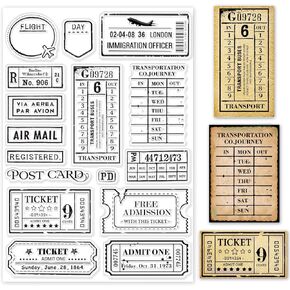 GLOBLELAND Vintage Travel Ticket Themed Clear Stamps Tickets Silicone Stamp Plane Tickets Rubber Stamps Retro Tickets Post Card Silicone Transparent Seal Stamps for Card Making Scrapbooking