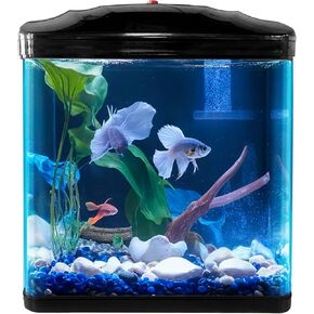 Small Fish Tank 2 Gallon Glass Aquarium Starter Kits,Betta Fish Tank with Filter and Plant Light for Betta Shrimp Guppy Jellyfish Goldfish Beta, Room Desktop Decor, Gifts
