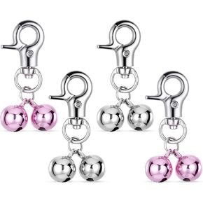 4Pcs Bells for Dog Collars Stainless Steel Pet Bells Necklace for Dogs & Cat Collar with Bells Puppy Dog Collar Charms Dog Training Bell Pet Pendant Accessories with Snap Clips for Puppies, Kittens
