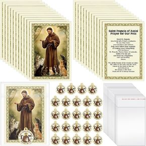 Zeyune 24 Pcs St Francis Medal for Pets with 24 Pcs St Francis of Assisi Prayer Card Saint Francis of Assisi Token Pet Protection Medal Gift Set