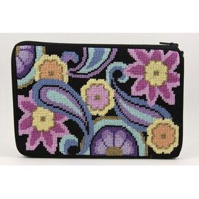 Alice Peterson Paisley Needlepoint Cosmetic Purse Kit - Craft/DIY Project - Multicolor - 4.75" X 7" - Water Resistant