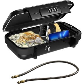 AMIR Portable Safe Box for Travel, Combination Security Case LockBox with Code, Waterproof Anti-Theft Mini Travel Safe Box with Removable Chain, Portable Lock Box for Car Hotel Personal Items Safe