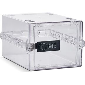 Lockabox mini ™ | صندوق قفل صغير | 3 لتر مزيج قفل صندوق للطعام والطب والسلامة المنزلية | الحجم الخارجي 8.8 × 6.1 × 4.7 بوصة | BPA Safe (Crystal)