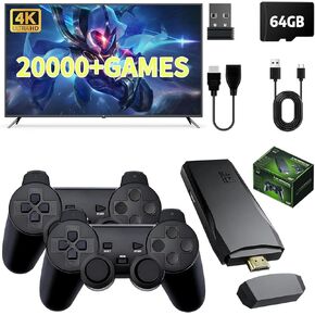 Wireless Retro Game Console Classic Plug & Play Video Games with Built-in 15 Emulators 20000+ Games, Nostalgia Gaming Stick with 4K HDMI Output, Dual 2.4G Wireless Controller Gamepad
