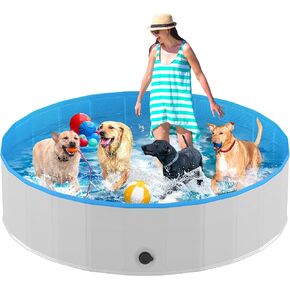 Niubya Foldable Dog Pool, Collapsible Hard Plastic Dog Swimming Pool, Portable Bath Tub for Pets Dogs and Cats, Pet Wading Pool for Indoor and Outdoor, 80 x 12 Inches
