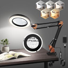 10x مكون من الزجاج مع الضوء والمشابك ، 4.3 ″ عدسة زجاجية حقيقية LED مكبّر مضاء