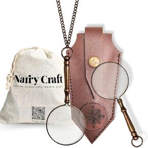 Handmade Antique Locket Magnifier with Leather Case - Vintage Style Magnifying Glass for Reading, Collecting, and Low Vision Aid Pocket - Case