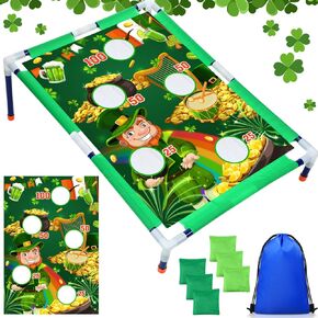 سانت باتريك فول كيس إرم ألعاب مع 6 أكياس بين شامروك PVC PVC مؤطرة لعبة Cornhole.
