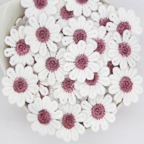 60 Pcs Daisy Flower Sew on Patches Lace Flower Appliques Embroidered Appliques for Sewing DIY, Wedding Dress, Cheongsam, Doll Clothes, Jeans, Backpack, Hats, Bags (White)