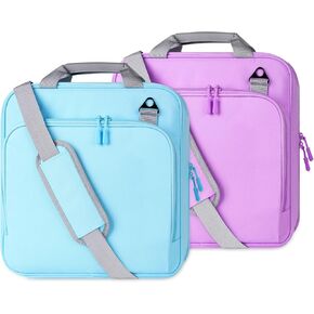 2 PACK 3 Ring Zipper Binder 2 Inch with Shoulder Strap 500 Sheet Capacity & Multi-Pockets for Classroom and Office Binder Organizer, Compatible with 13-Inch MacBook/Tablet(Pueple&Light Blue)