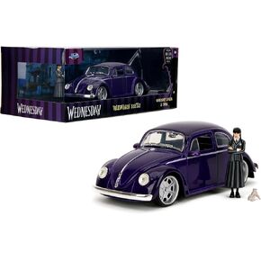 Jada Toys - 1:24 Wednesday 1972 VW Beetle with Wednesday & Thing Figures - Collectible Toy for Adults & Kids