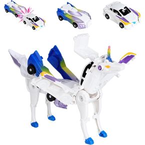 Unicorn Car-Robot Transforming Action Figure Set, 2Pcs for Kids - Magnetic Toys with Sturdy Connectors, Automatically Transforms (Pink)