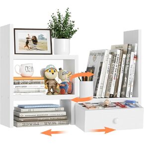 Desk Organizer Shelf White - Desk Shelf for Top of Desk Desktop Bookshelf for Desk Shelves with Drawers Corner Table Top Shelving Small Hutch Decorations for Women Office