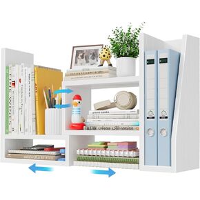 Desktop File Organizer Desk Organizer Shelf - White Office Organization Shelves for Top of Desk Organizers and Accessories Corner Bookshelf Table Top Shelving Small Hutch Decorations for Women Office