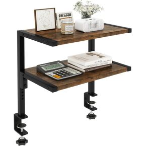 IBUYKE Clamp on Desk Organizer Shelf,12.9 inches Desk Extender Shelves, Above or Below Desk 2-Tier Adjustable Storage Shelves for Desktop Accessories,Rustic Brown,TMZ007H