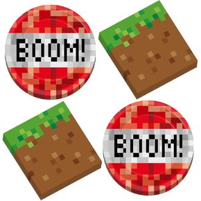 50PCS Pixel Birthday Party Party Plage and Fedical Video Game Dessert Plates Mining Pixel Party Party Supplies Pixel Pixel Table Set Serves 25 Guest Baby Shower Kid Teen Birthday Party Decorts in Kuwait