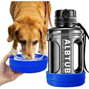 Dog Water Bottle and Bowl for Travel, Large Portable Dog Water Bottle Dispenser for Hunting, Hiking, Beach Camping, Park Walking 50OZ (Blue)