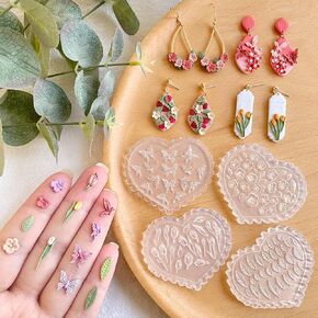 KEOKER Spring Polymer Clay Molds, Polymer Clay Silicone Molds, Butterfly Polymer Clay Mini Molds, 8pcs Earring Molds for Polymer Clay, Polymer Clay Molds for Jewelry(Substitute Micro Clay Cutters)
