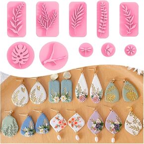 KEOKER Plant Clay Stamps - 10 Shapes Clay Stamp for Polymer Clay Jewelry Making, Work with Polymer Clay Cutter, Spring Clay Cutter Stamps, Polymer Clay Stamps and Molds