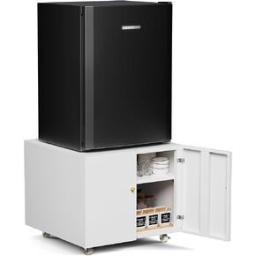 INMOZATA Fridge Cabinet Large Fridge Stand with Storage Printer Tables for Small Spaces with Door Adjustable Shelf Metal Printer Stand with Wheels for Home Office (Black - 23.62" H)