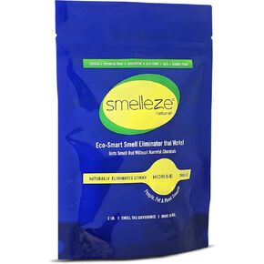 SMELLEZE Natural Horse Stall Refresher & Odor Eliminator: 2 lb. Granules. Rids Urine & Stool Smell. Keeps Stall Drier. Unscented & Safe